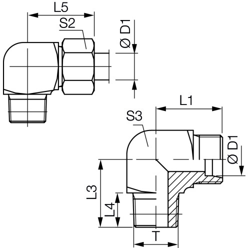 Winkel-Einschraubverschraubung WE-R, kegelig, OMD, Parker