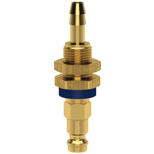 Stecknippel ESMK DN 5 mit Tülle und Schottverschraubung, Steck- und Farbkodierung, Messing blank