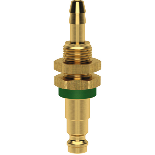 Stecknippel ESMK DN 5 mit Tülle und Schottverschraubung, Steck- und Farbkodierung, Messing blank