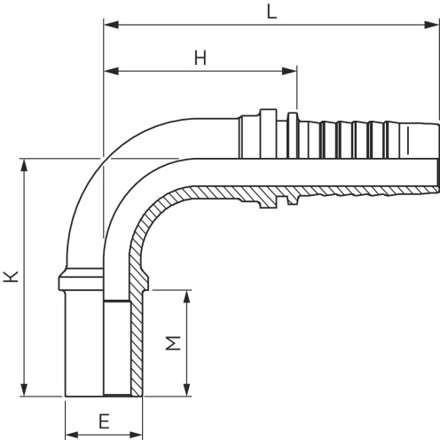 Schlaucharmatur ELAL 90°/ELAF 90°, BEL 90°/BES 90°