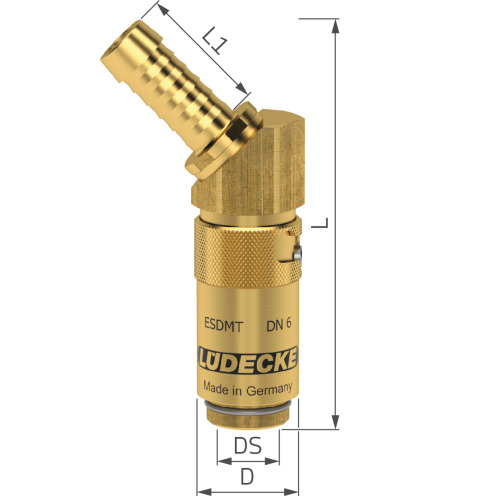 Temperierkupplung ESDMT/ESDT TempSecure mit Tülle 45° und Sicherung, Messing