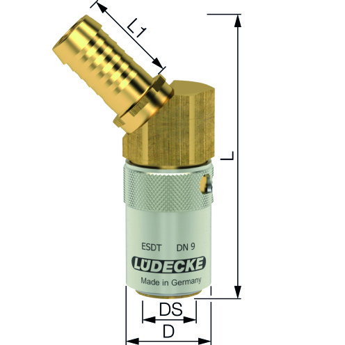 Lüdecke Temperierkupplung ESDMT/ESDT TempSecure mit Tülle 45° und Sicherung, Messing