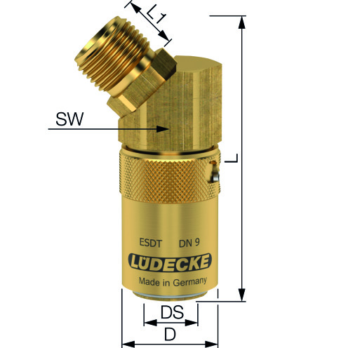 Lüdecke Temperierkupplung ESDMT/ESDT TempSecure mit AG 45° und Sicherung, Messing