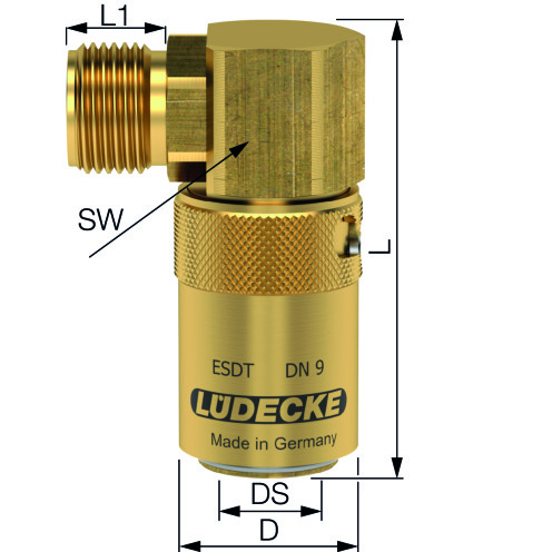 Lüdecke Temperierkupplung ESDMT/ESDT TempSecure mit AG 90° und Sicherung, Messing