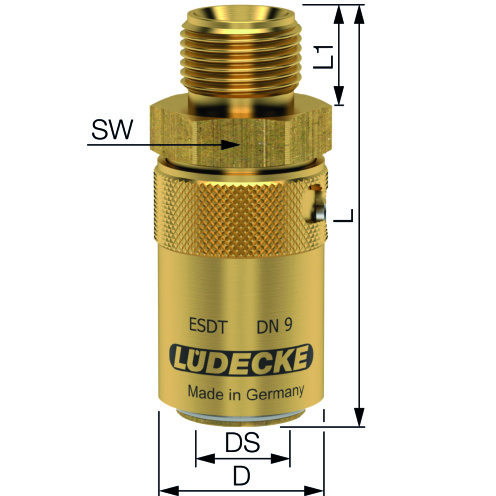 Lüdecke Temperierkupplung ESDMT/ESDT TempSecure mit AG und Sicherung, Messing