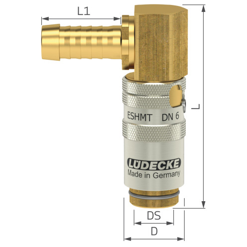 Temperierkupplung ESHMT/ESHT TempSecure mit Tülle 90° und Sicherung, Messing