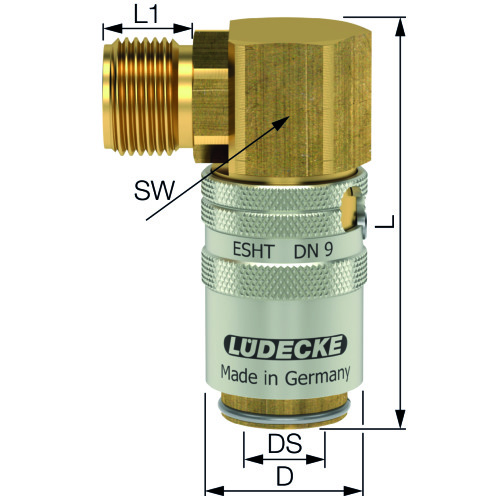 Lüdecke Temperierkupplung ESHMT/ESHT TempSecure mit AG 90° und Sicherung, Messing