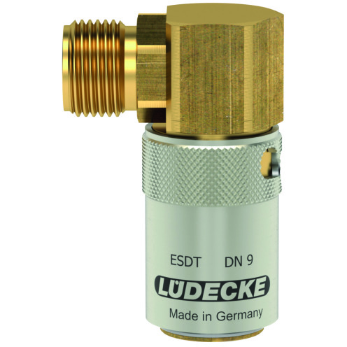 Lüdecke Temperierkupplung ESDMT/ESDT TempSecure mit AG 90° und Sicherung, Messing
