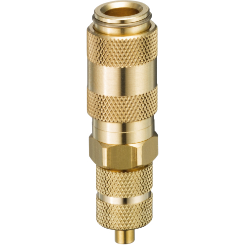 Schnellverschlusskupplung R20MS DN 2,7 mit Schlauch-Quetschverschraubung, Messing blank