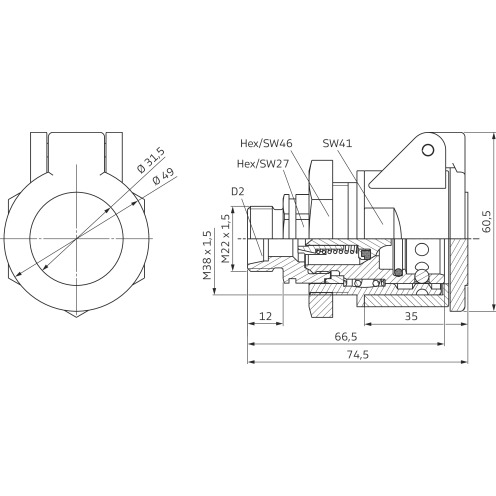 Stauff Push-Pull-Kupplung mit Abreissfunktion, Muffe, AG