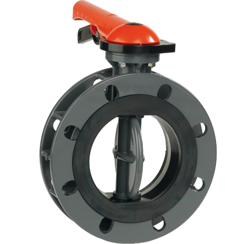 6.70 VDL PVC-U Absperrklappe, blauer/roter Griff