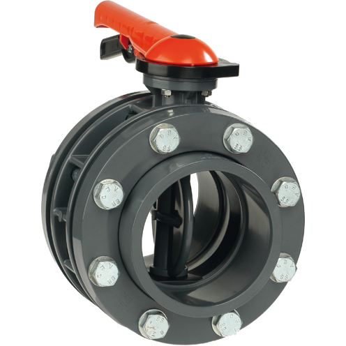 6.78 VDL PVC-U Absperrklappe, schwere Ausführung, blauer/roter Griff