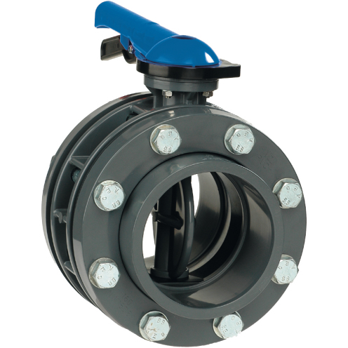 6.78 VDL PVC-U Absperrklappe, schwere Ausführung, blauer/roter Griff