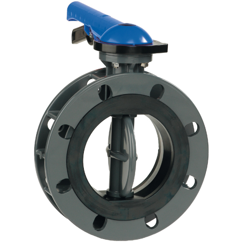 6.70 VDL PVC-U Absperrklappe, blauer/roter Griff