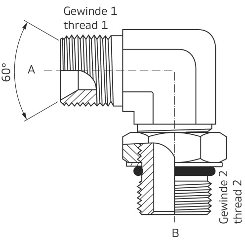 Winkel-Einschraubstutzen AG, BSP, UNF/AG