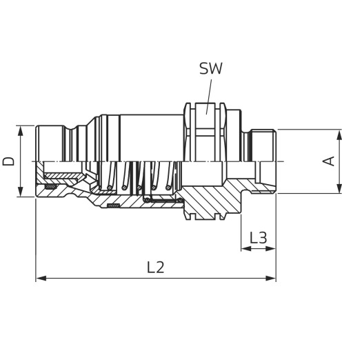 Flat-Face-Kupplung, Stecker, AG, metrisch