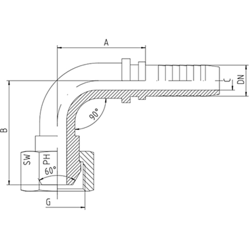 Hydrauliknippel DKR 90°, Edelstahl