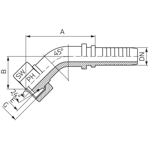 PH Hydrauliknippel DKOL 45°, Edelstahl