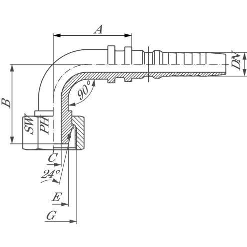 Hydrauliknippel DKOS 90°, Edelstahl, Interlock